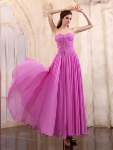 Lavender Prom Dress Sweetheart Ruching Ankle-length Chiffon