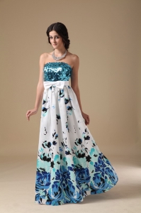 Multi-color Empire Strapless Floor-length Pringting Sequin Prom Dress