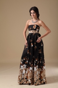 Multi-color Empire Strapless Floor-length Printing Prom Dress