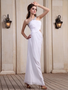 One Shoulder Prom Dress With Beaded Ankle-length Chiffon For Party