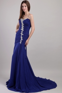 Royal Blue Sheath / Column Sweetheart Court Train Chiffon Appliques Prom Dress
