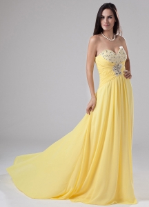 Sweetheart Chiffon Beading Brush/Sweep Prom Dress Empire Yellow