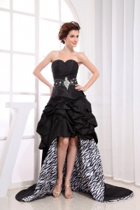 Black High-low Prom Dress With Sweetheart Beaded Pick-ups For Custom Made
