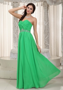 Spring Green Empire Sweetheart Floor-length Chiffon Ruch and Beading Prom Dress