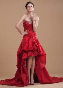 Wine Red Prom Dress High-low Sweetheart Beaded and Pick-ups Court Train