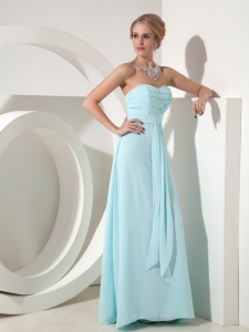 Light Blue Column Sweetheart Floor-length Chiffon Beading Prom Dress