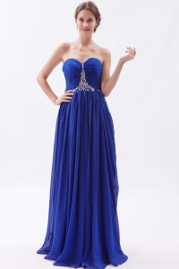 Royal Blue Empire Sweetheart Brush Train Chiffon Beading Prom Dress