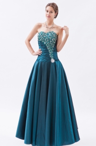 Turquoise A-line / Princess Sweetheart Floor-length Tafeta Beading Prom Dress