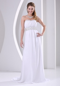 White Chiffon Beaded Brush Train 2019 Prom / Evening Dress For Custom Made