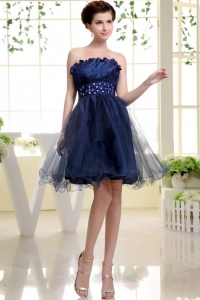 Navy Blue Prom Dress With Beaded Decorate Waist