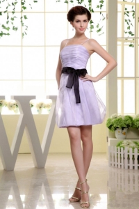 Spaghetti Straps and Sash For Short Lilac Prom Dress