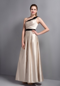 Champagne Column One Shoulder Ankle-length Elastic Woven Satin Ruch Prom Dress