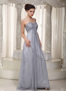 Gray Empire Straps Floor-length Chiffon Beading Prom / Pageant Dress