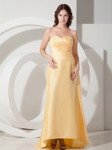 Gold Empire Sweetheart Brush Taffeta Pleats Prom Dress