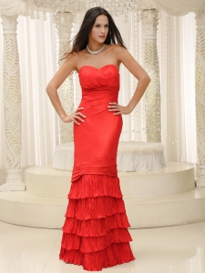 Red and Ruffled Layers Prom Dress Floor-length Sweetheart