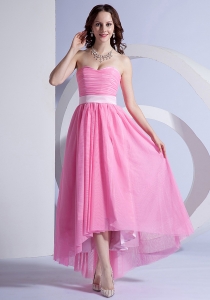 Rose Pink Chiffon High-low Prom Dress For 2019 Sweetheart Neckline