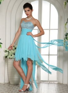 Aqua Blue Beaded Sweetheart 2019 High-low Prom Dress For Custom Made