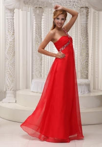 Beaded Decorate One Shoulder Red Chiffon Floor-length For 2019 Prom / Evening Dress