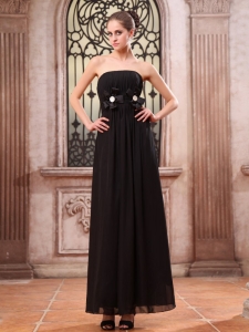 Black Prom Dress With Ankle-length Chiffon Hand Made Flower