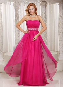 Hot Pink Empire Strapless Beading and Ruch 2019 Prom Dress Party Style