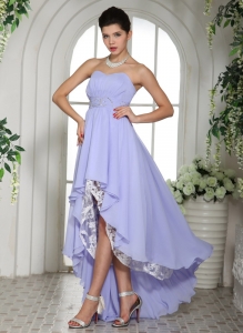 Lilac Chiffon Beaded Decorate Waist High-low Prom Dress For Custom Made