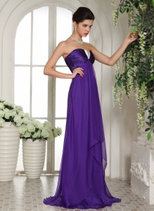 Stylish V-neck Eggplant Purple 2019 Prom Celebrity Dress With Ruch