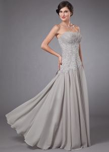 Empier Sweetheart Chiffon Floor-length Beading Prom Dress Grey