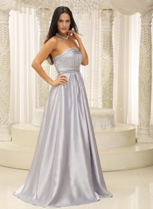 Silver Prom Dress Elegant With Strapless Ruched Bodice For Military Ball