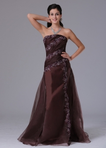 Wholesale Brown Column Appliques Decorate 2019 Prom Celebity Dress With Strapless