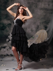 Black Column / Sheath Sweetheart High-low Chiffon Beading Prom Dress