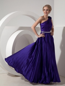 Purple Empire One Shoulder Ankle-length Elastic Woven Satin Beading Prom Dress