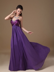 Purple Empire Sweetheart Floor-length Taffeta and Chiffon Beading Prom Dress