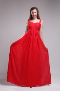 Red Empire Straps Floor-length Chiffon Ruch Prom Dress