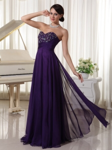 Sweetheart Chiffon Purple Prom Evening Dress Appliques With Beading Bust Empire