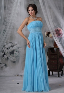 Pleat Decorate Bodice Beaded Decorate Wasit Aqua Blue Organza Floor-length Lovely Style For 2019 Prom / Evening Dress