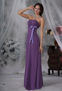 Shenandoah Iowa Ruched and Bowknot Decorate Bust Purple Chiffon Floor-length Strapless For 2019 Prom / Evening Dress