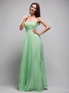 Apple Green Column Sweetheart Floor-length Chiffon Beading Prom / Evening