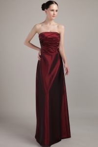 Burgundy Empire Strapless Floor-length Taffeta Prom Dress