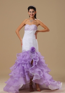 Mermaid Beaded Decorate Bust Hand Made Flower and Ruffles Ruch White and Purple Organza 2019 Prom / Evening Dress
