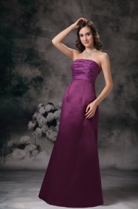 Purple Column Strapless Floor-length Taffeta Beading Prom Dress