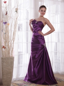 Purple Column Sweetheart Floor-length Taffeta Pleat Prom Dress