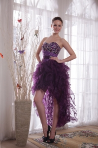 Purple Column Sweetheart High-low Organza Beading Prom / Cocktail Dress