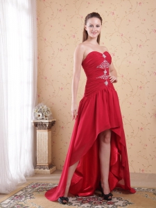 Red A-Line / Princess Sweetheart High-low Chiffon Beading Prom Dress