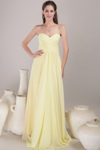 Yellow Empire Sweetheart Neck Floor-length Chiffon Pleats Bridesmaid Dress