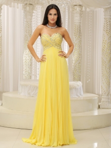 Yellow Sweetheart and Beaded Decorate Bust Pleat For 2019 Prom Dress