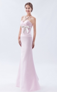 Baby Pink Mermaid Sweetheart Floor-length Satin Bow Prom Dress