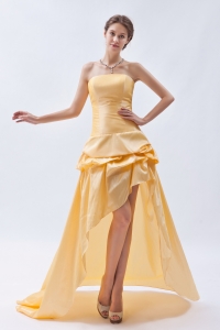Gold Column / Sheath Strapless High-low Taffeta Pick-ups Prom Dress