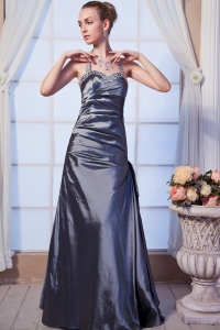 Gray Column Halter Floor-length Taffeta Beading Prom Dress