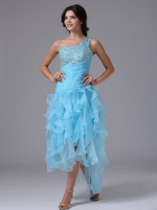 High-low and Beading Decorate One Shoulder and Bust For 2019 Prom Dress