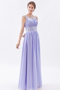 Lilac Column / Sheath Scoop Floor-length Chiffon Beading Prom Dress